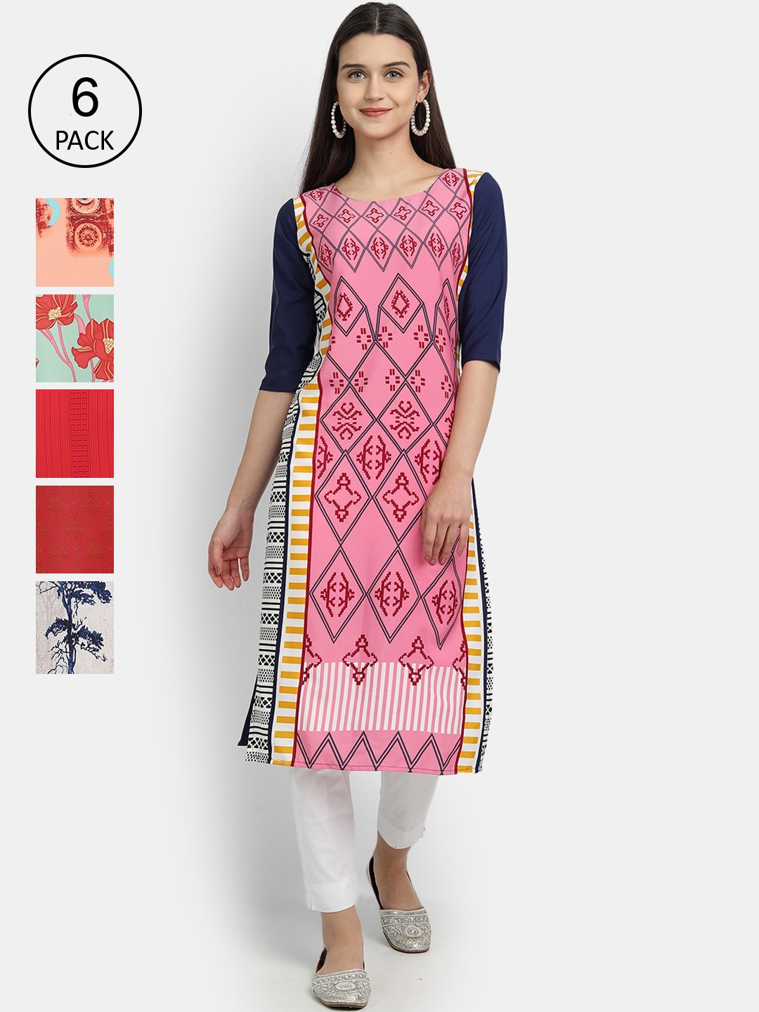 

Ethnic basket Women Multicoloured Geometric Printed Crepe Kurta, Multi