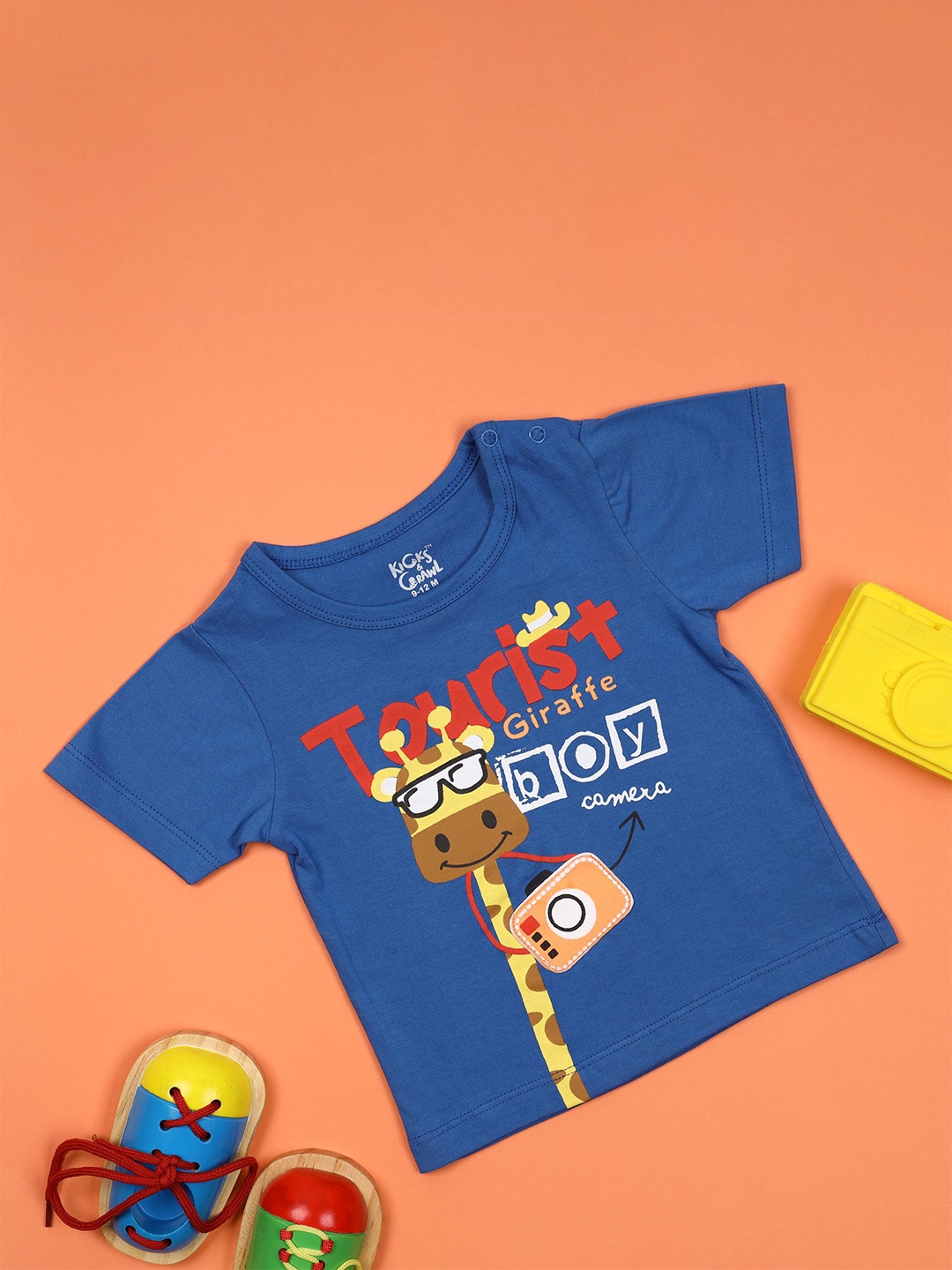 

KICKS & CRAWL Boys Blue Typography Printed T-shirt