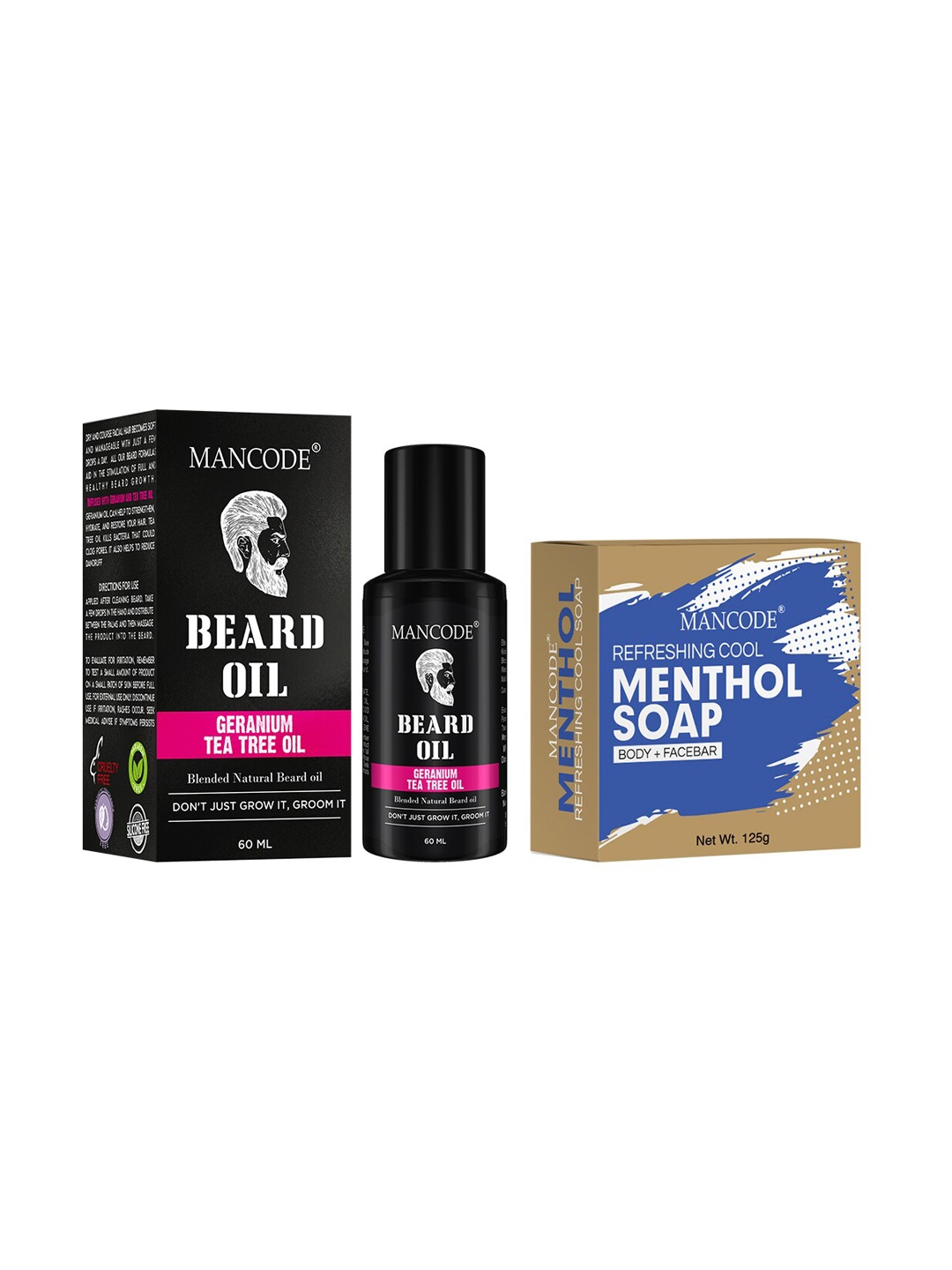 MANCODE Black Pack of 2 Beard Oil & Refreshing Cool Menthol Soap