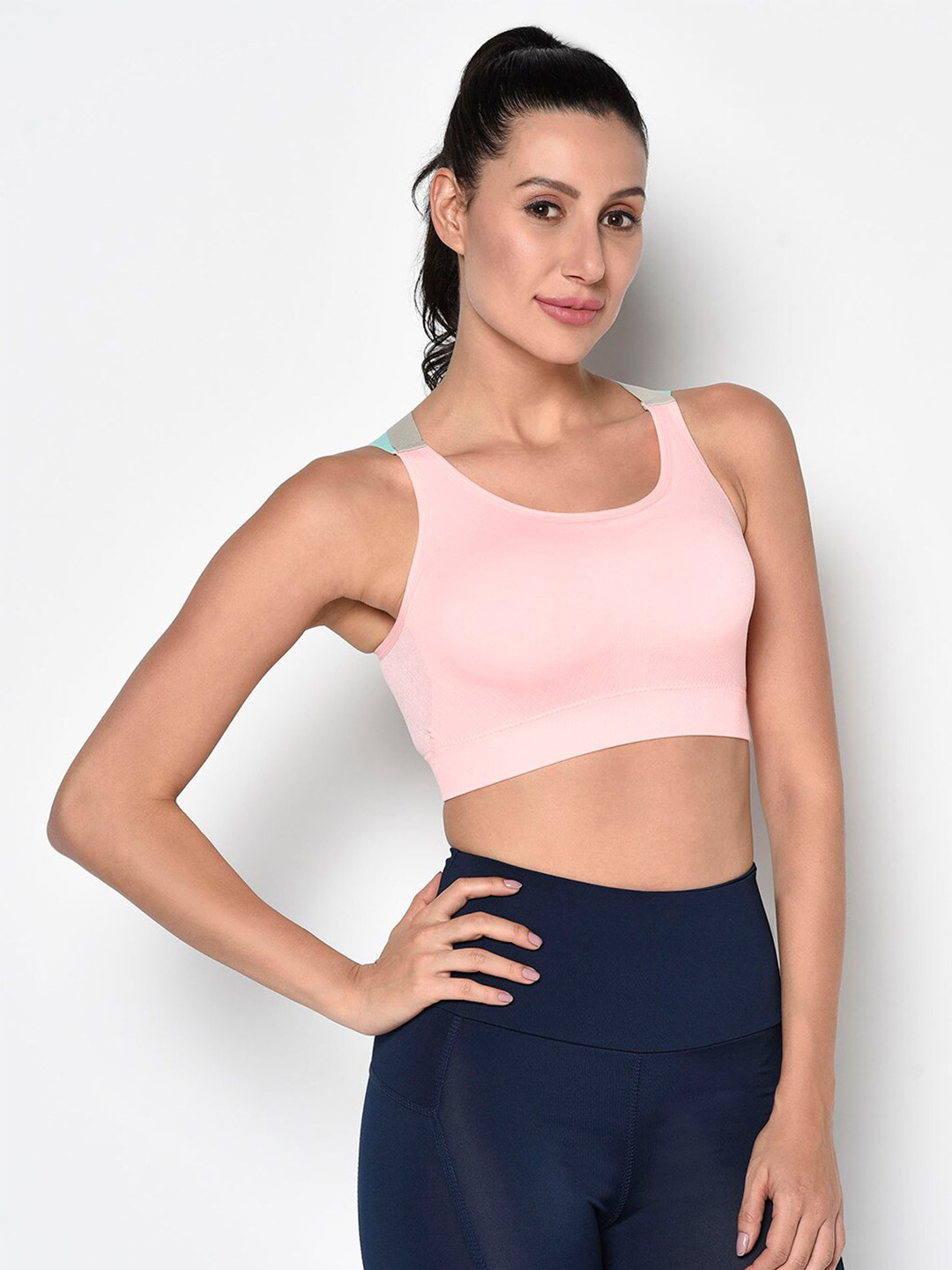 

PRETTYBOLD Pink Solid Non-Wired Lightly Padded Workout Bra