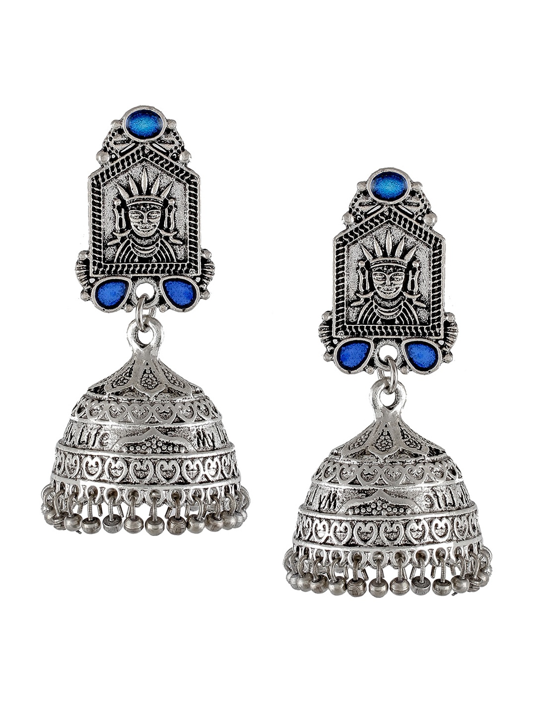

Silvermerc Designs Oxidised Blue Silver-Plated Dome Shaped Jhumkas