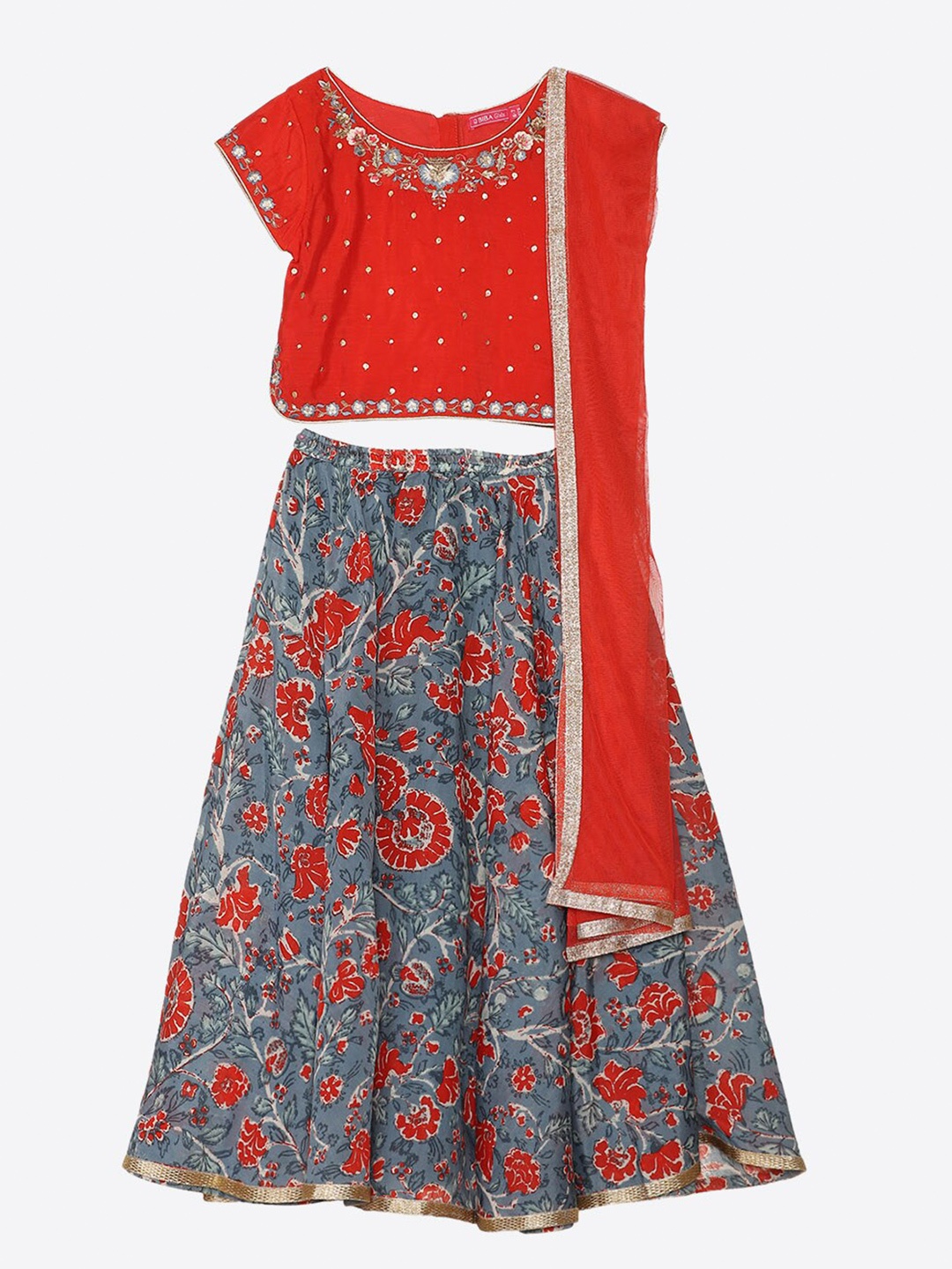 

Biba Girls Red Art Silk Lehanga Choli