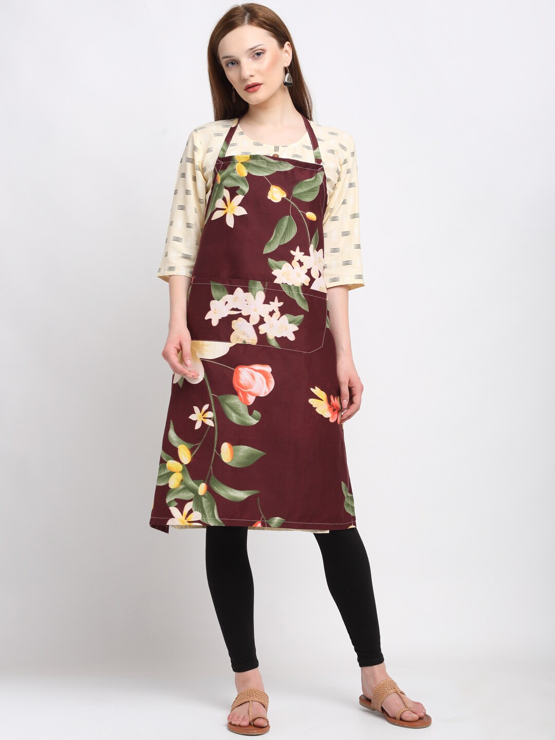 

KLOTTHE Brown & Green Tropical Printed 210TC Apron