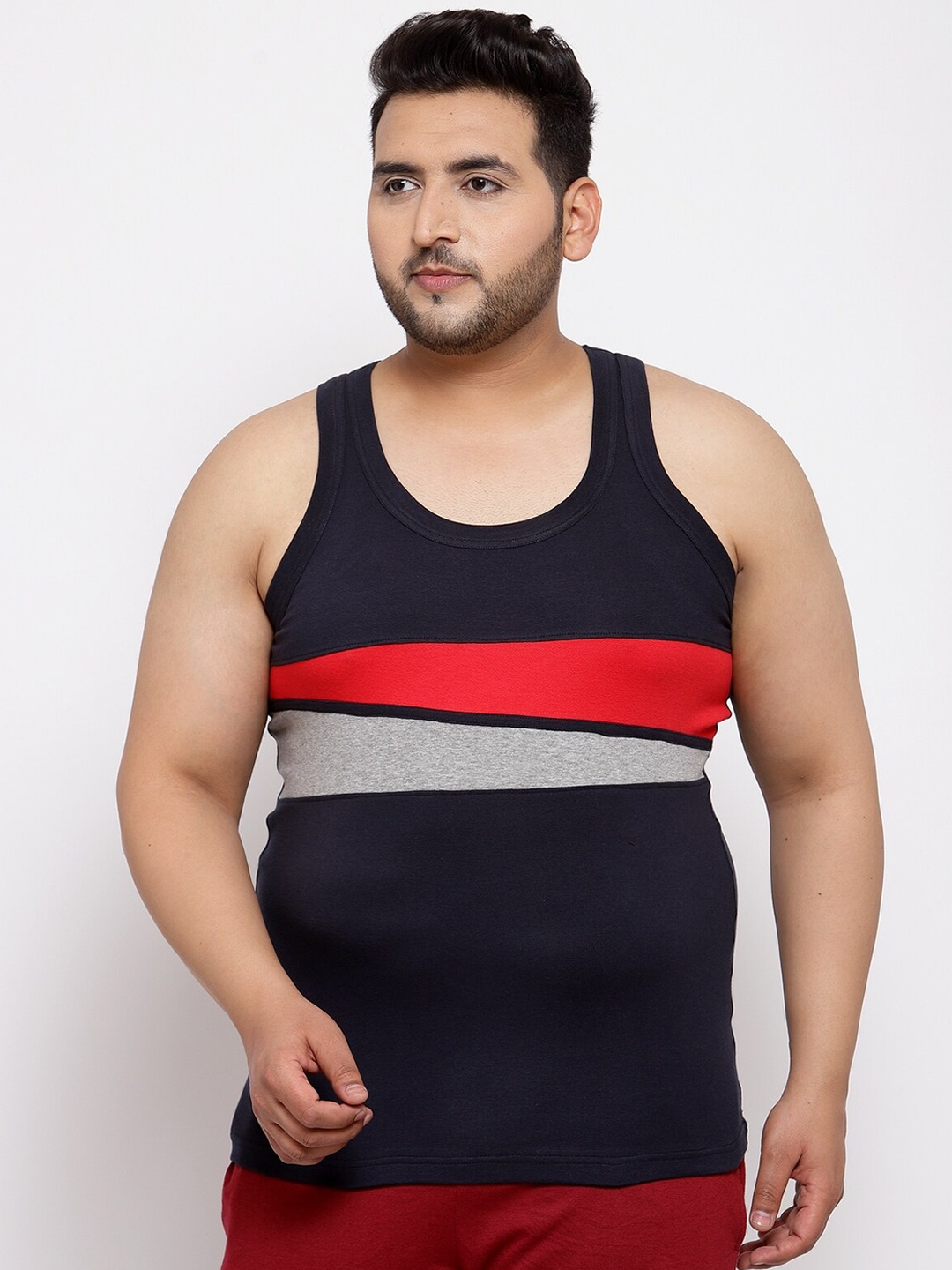 

plusS Men Navy Blue & Grey Printed Innerwear Vest MSD9905