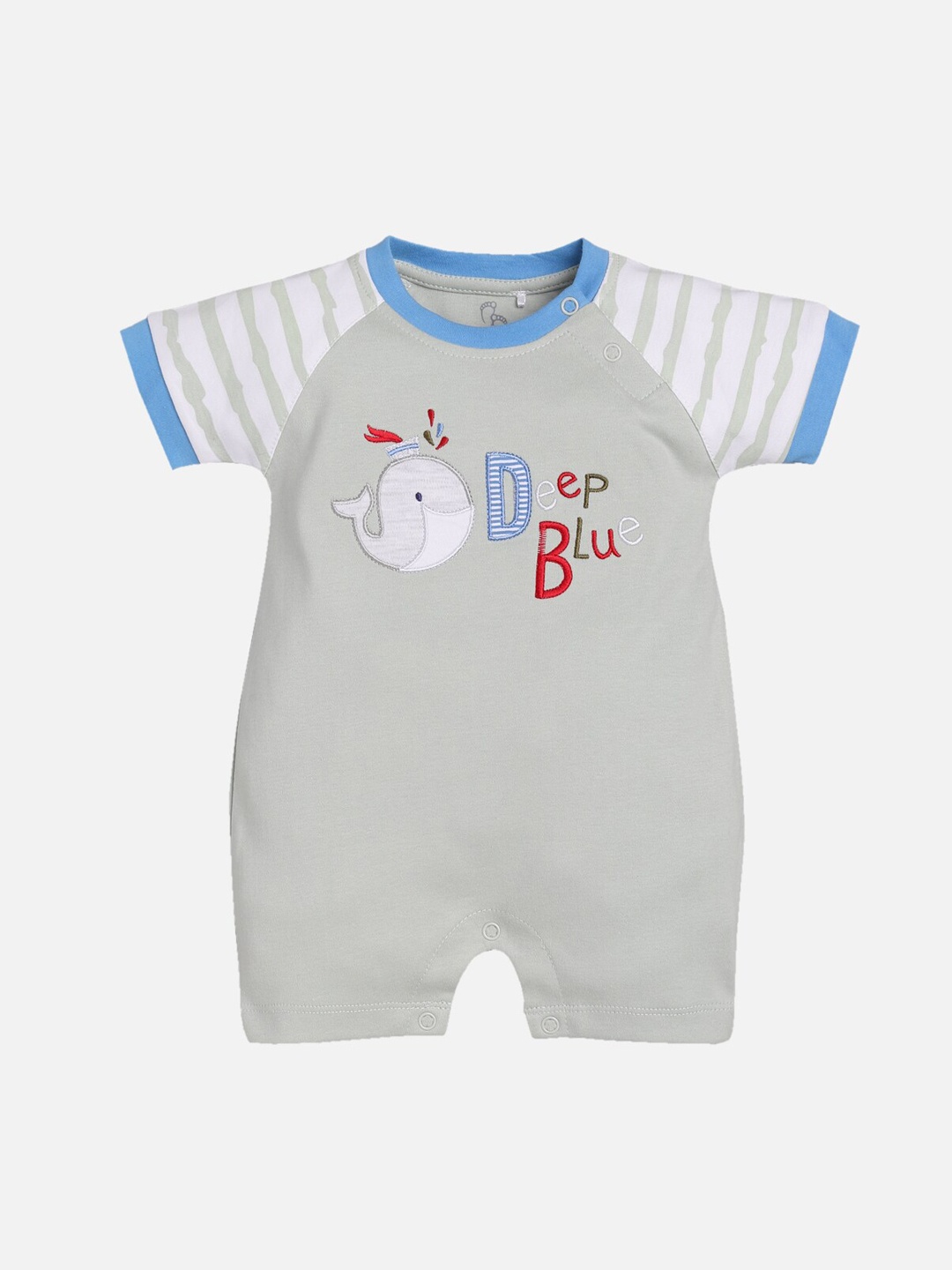 

BABY GO Infants Beige Embroidered Pure Cotton Rompers