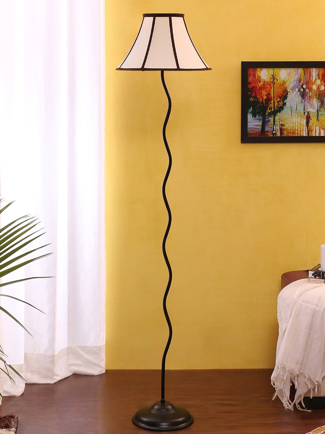 

Devansh Unisex Off White Solid Drum Zig Zag Club Lamp with Black base