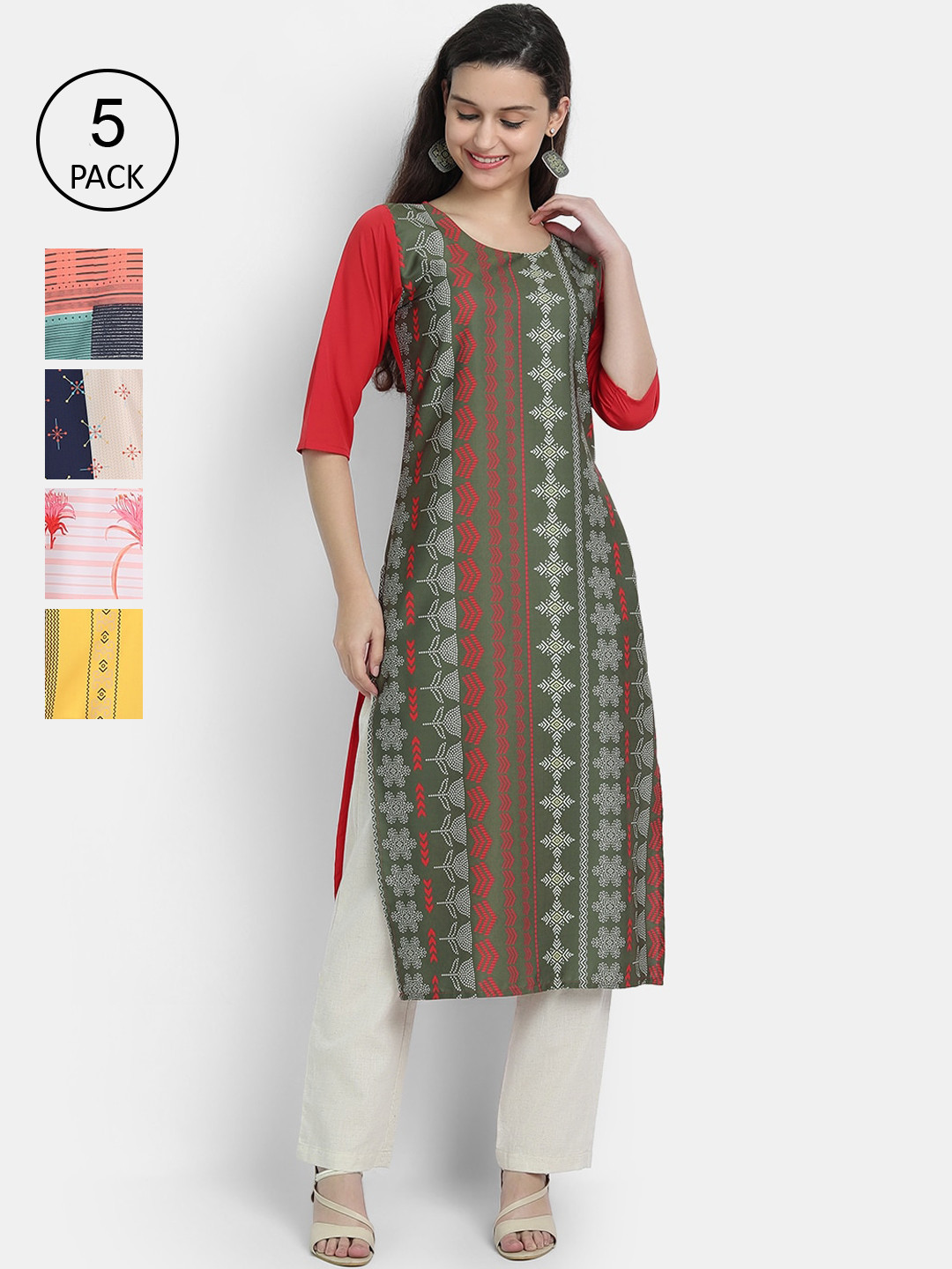 

Ethnic basket Women Pack of 5 Multicoloured Printed Kurtas, Multi