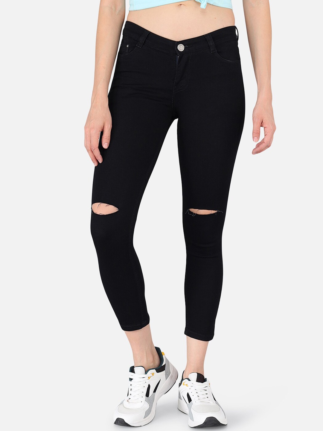 

The Dry State Women Black Slim Fit Slash Knee Jeans
