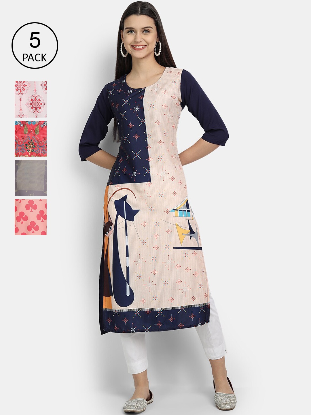 

Ethnic basket Women Pack of 5 Multicoloured Printed Kurtas, Multi