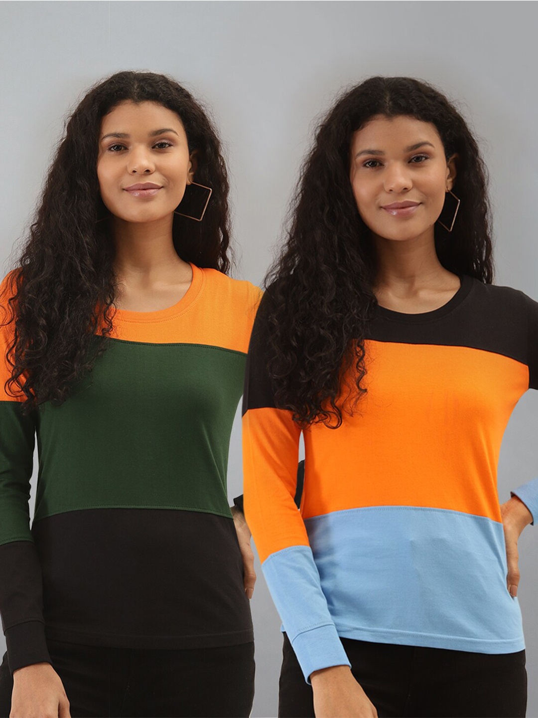 

The Dry State Women Pack of 2 Colourblocked T-Shirts, Green