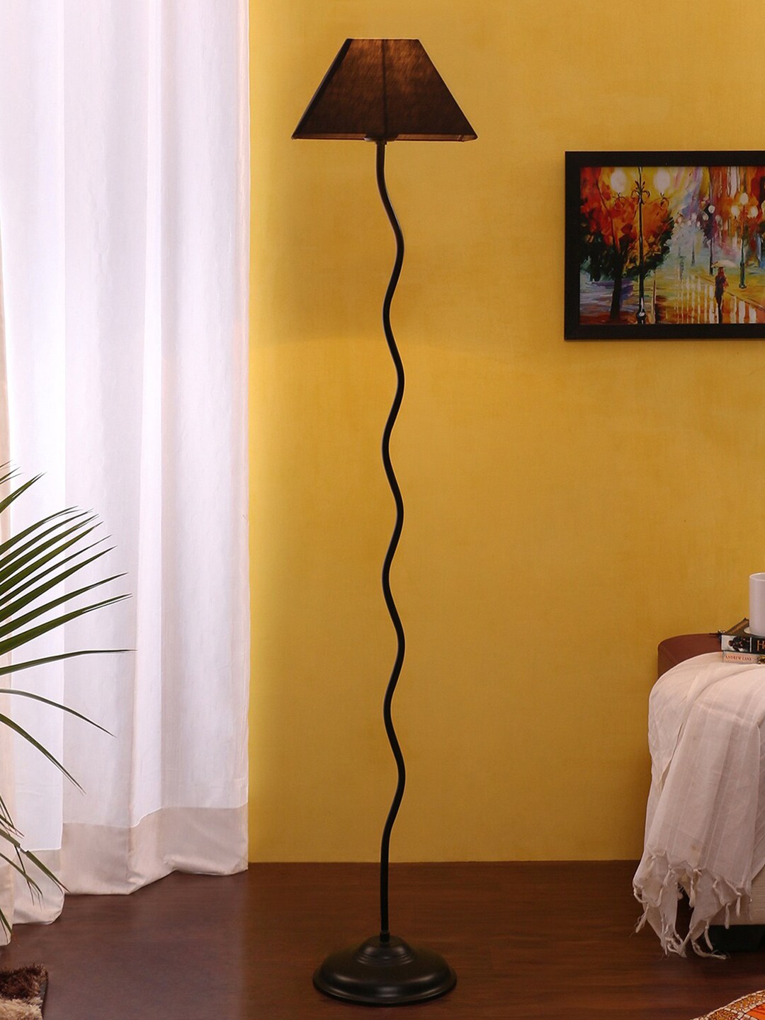 

Devansh Black Self Design Traditional Club Lamp with Shade