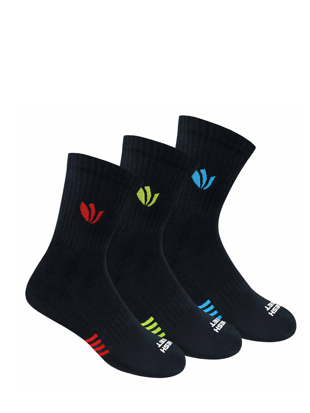 

FRESH FEET Men Pack Of 3 Solid Calf-Length Socks, Black