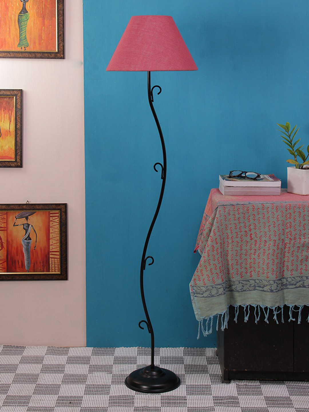 

Devansh Pink & Black Solid Traditional Club Lamp with Shade