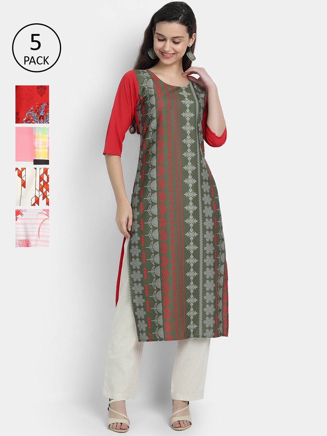 

Ethnic basket Women Pack of 5 Multicoloured Printed Kurtas, Multi