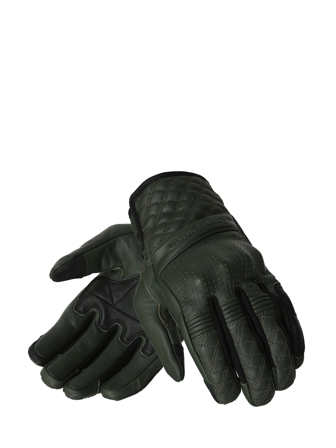 Royal Enfield Men Olive Green & Black Solid Leather Bravado Riding Gloves
