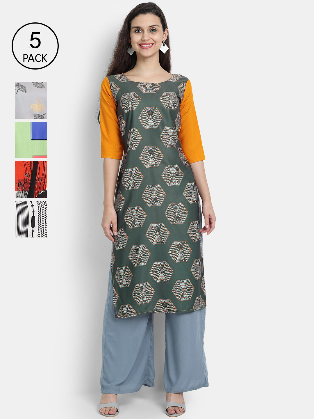 

Ethnic basket Women Multicoloured Printed Thread Work Crepe Kurta, Multi