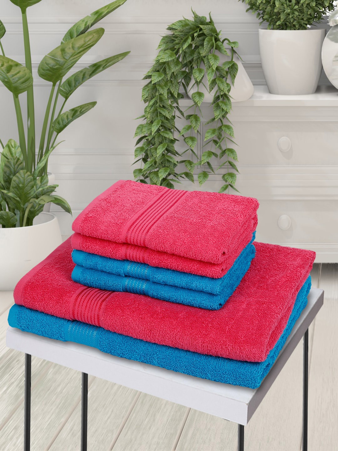 

KOPA Set Of 6 Solid 380 GSM Pure Cotton Towel Set, Pink