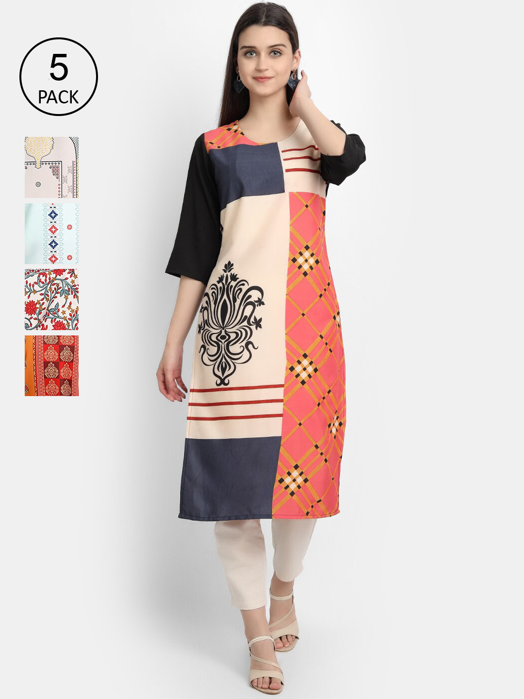 

Ethnic basket Women Pack of 5 Multicoloured Printed Kurtas, Multi