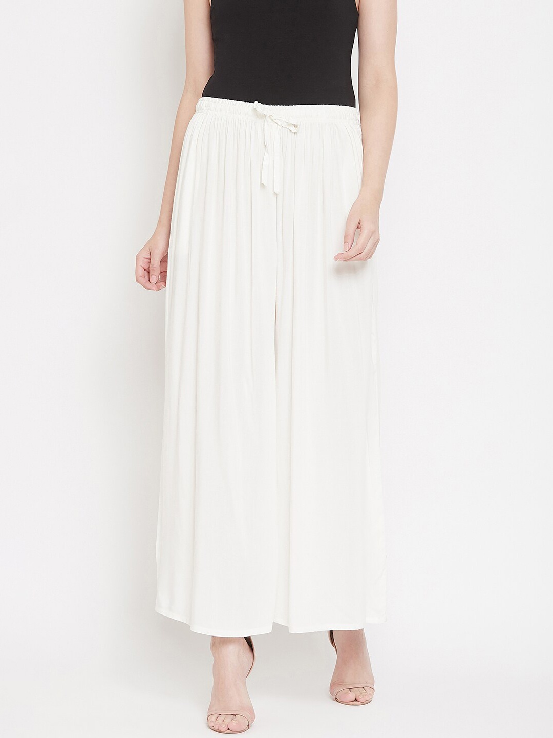 

Castle Women White Solid Flared Palazzos
