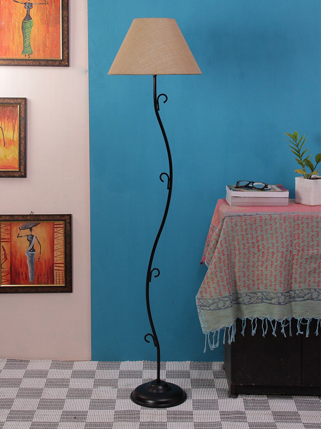 

Devansh Beige & Black Solid Traditional Club Lamp with Shade