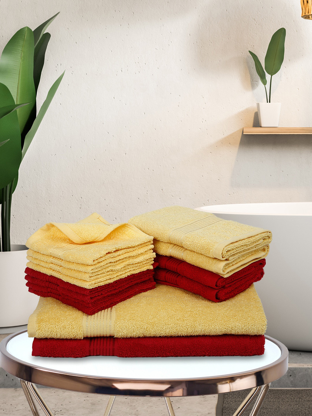 

KOPA Set Of 14 Solid Cotton 380 GSM Towel Set, Yellow