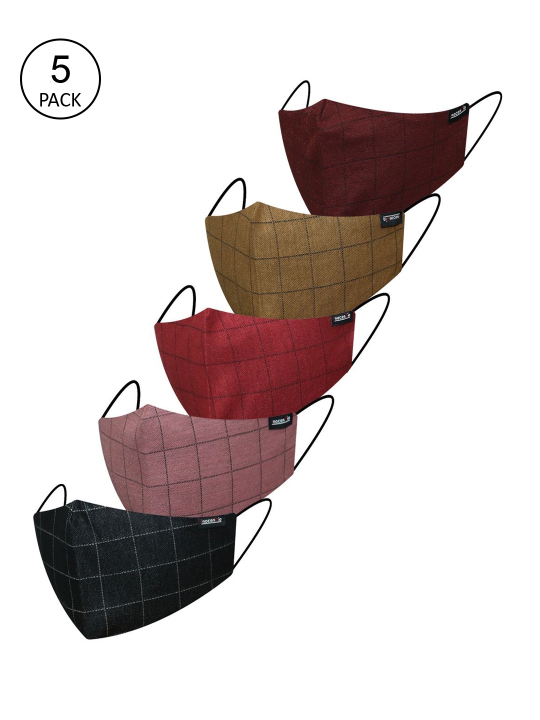 

inocenCia Women Pack of 5 Checked 2-Ply Anti-Dust Reusable Cloth Masks, Black