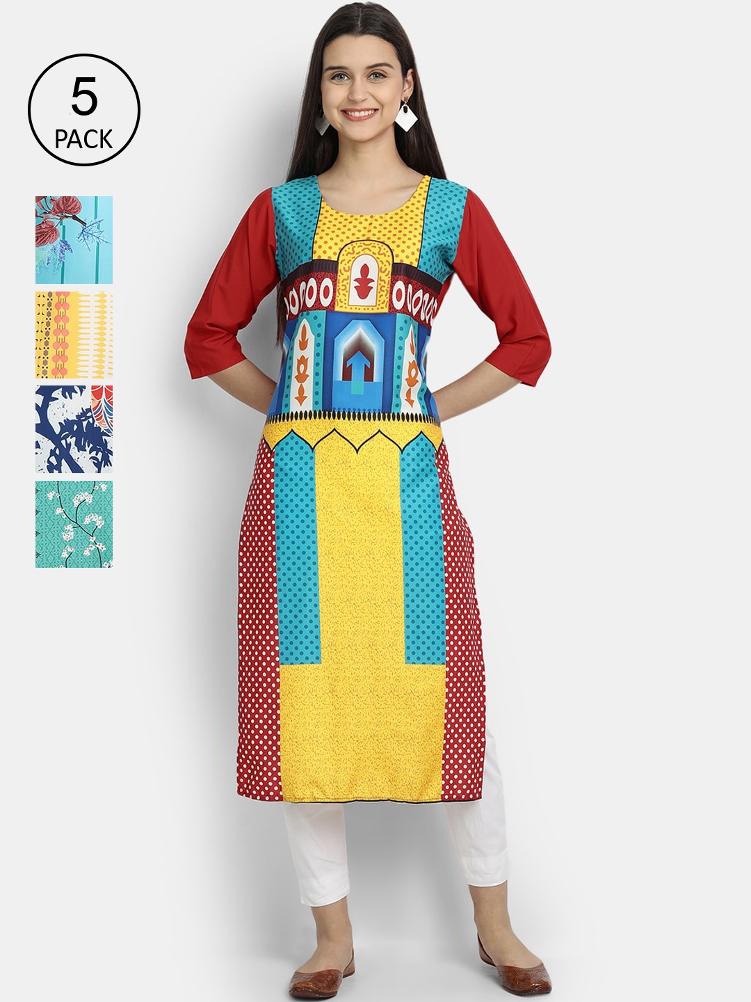 

Ethnic basket Women Pack of 5 Multicoloured Printed Kurtas, Multi