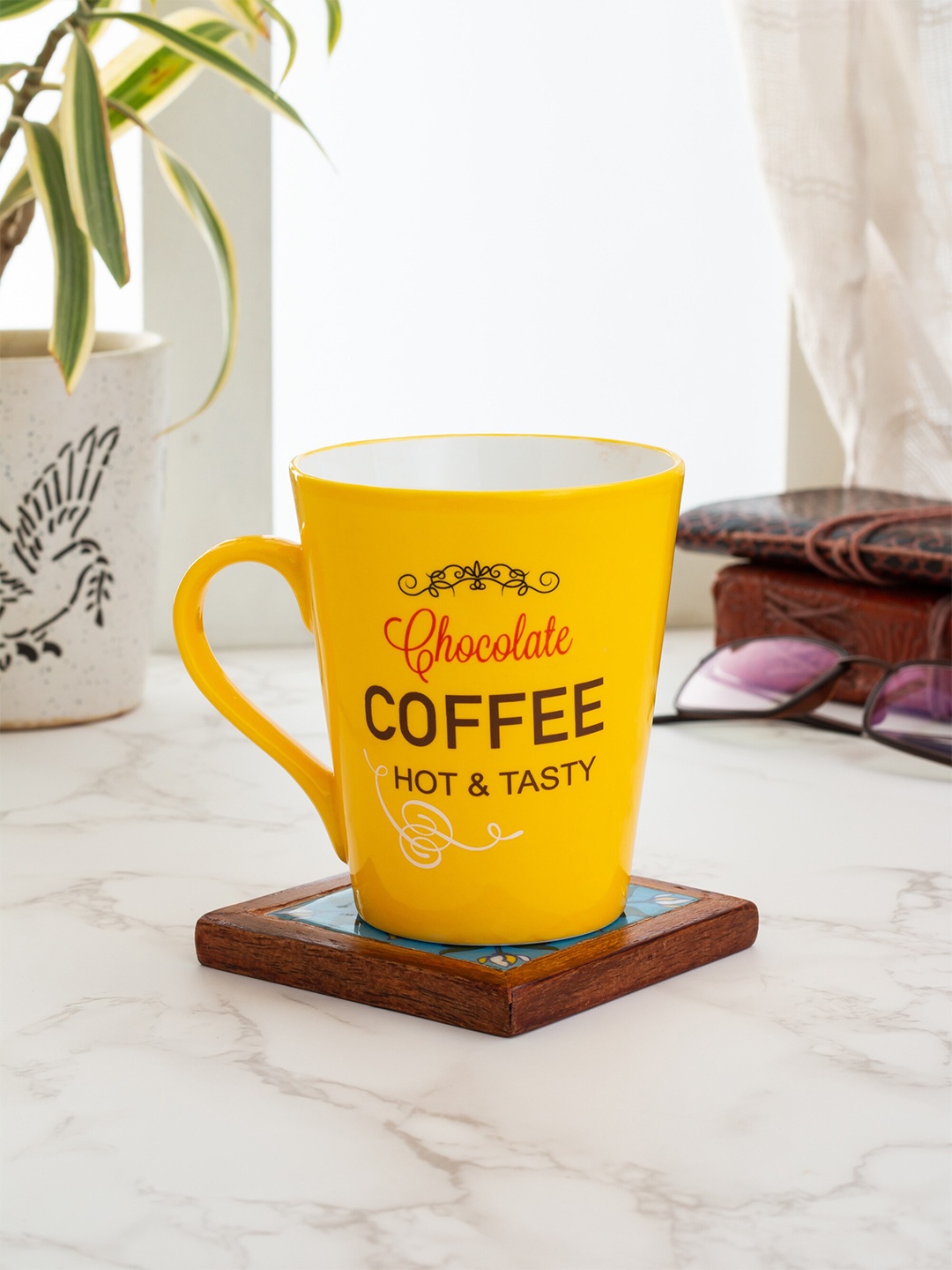 

CLAY CRAFT Yellow & Brown Printed Ceramic Mug