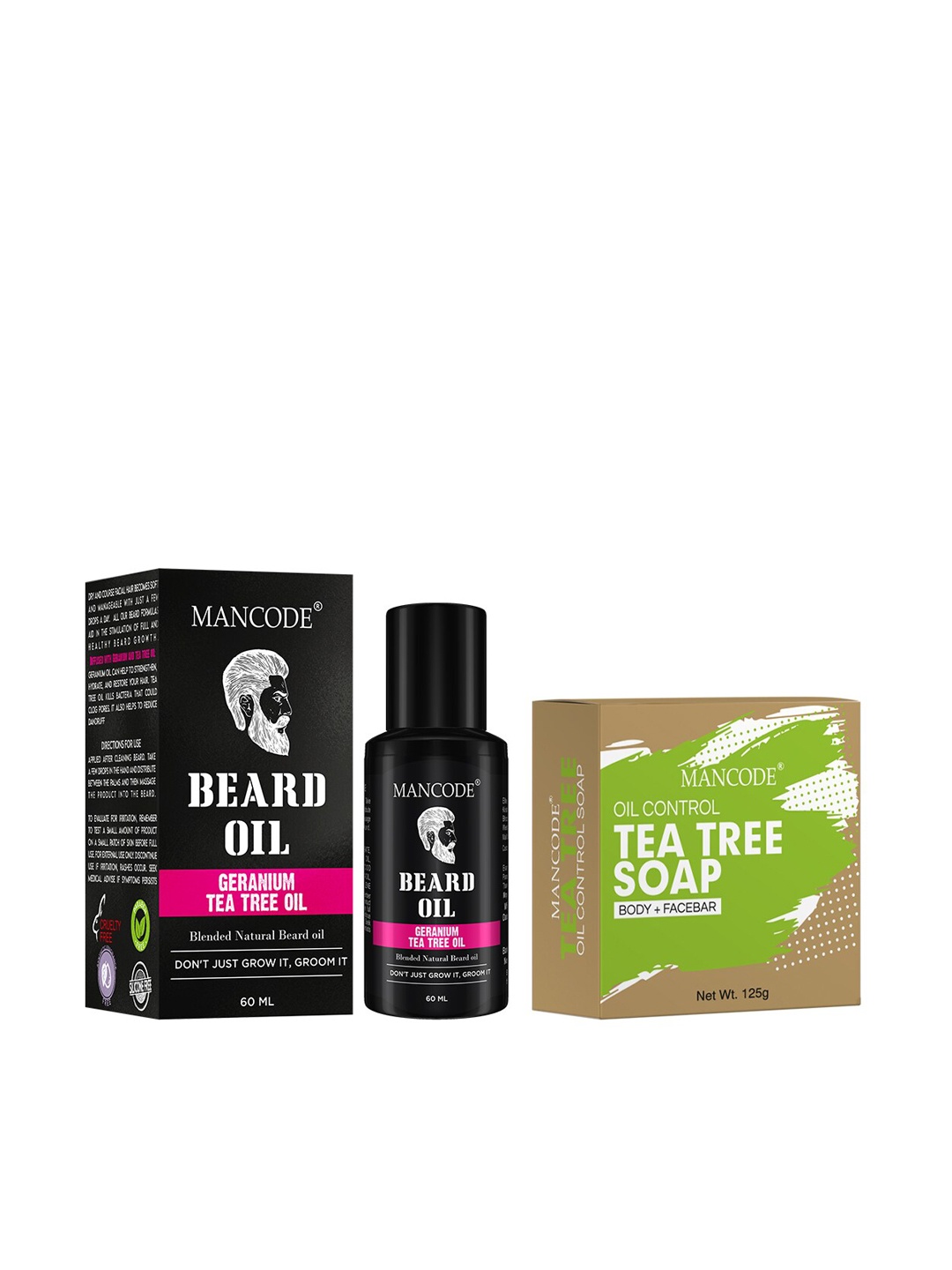 

MANCODE Pack of 2 Beard Oil & Tea Tree Oil Control Soap, Black