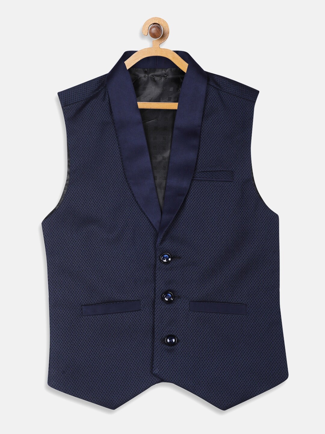 

Blue Giraffe Boys Blue Regular Fit Solid Formal Shirt With Waistcoat