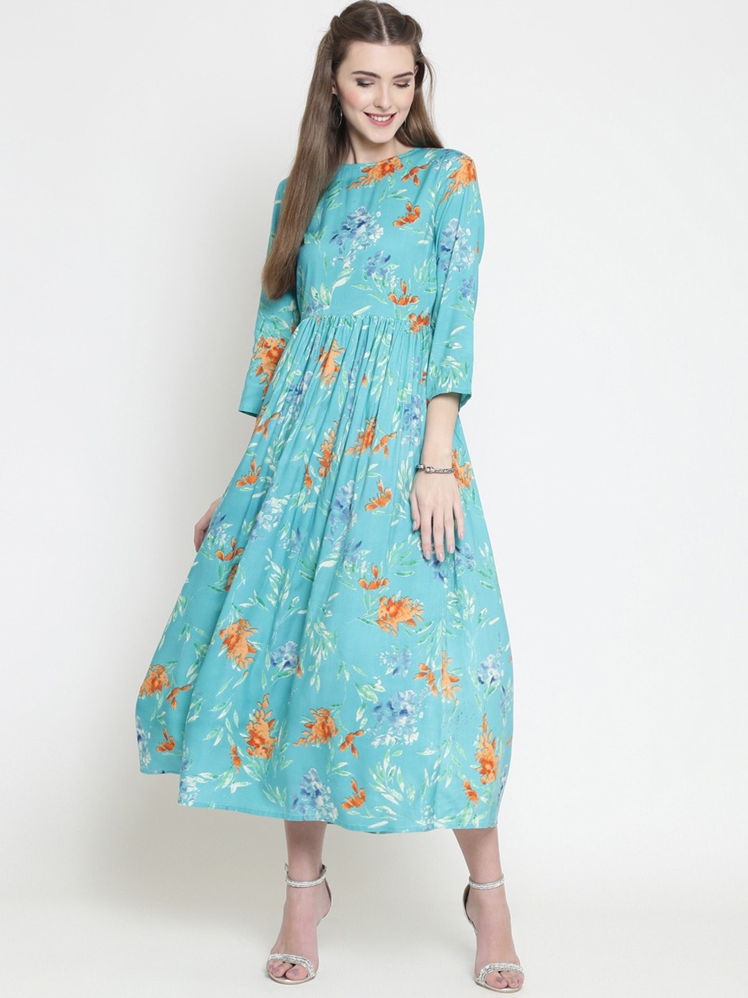 

Sera Blue & Orange Floral Maxi Dress