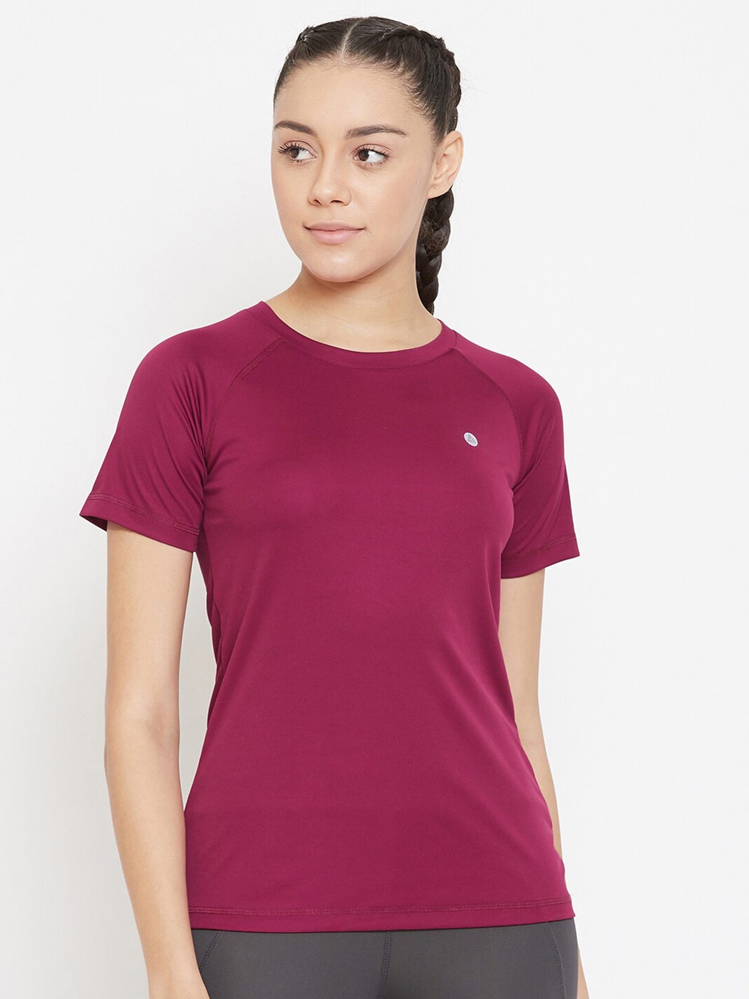 

ATHLISIS Women Magenta Solid Lightweight Quick Dry Round Neck Running T-shirt