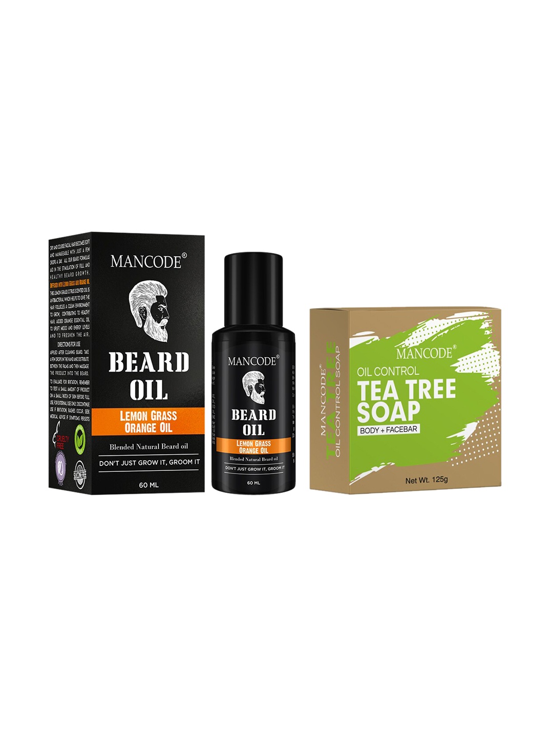 

MANCODE Pack of 2 Beard Oil & Tea Tree Oil Control Soap, Black