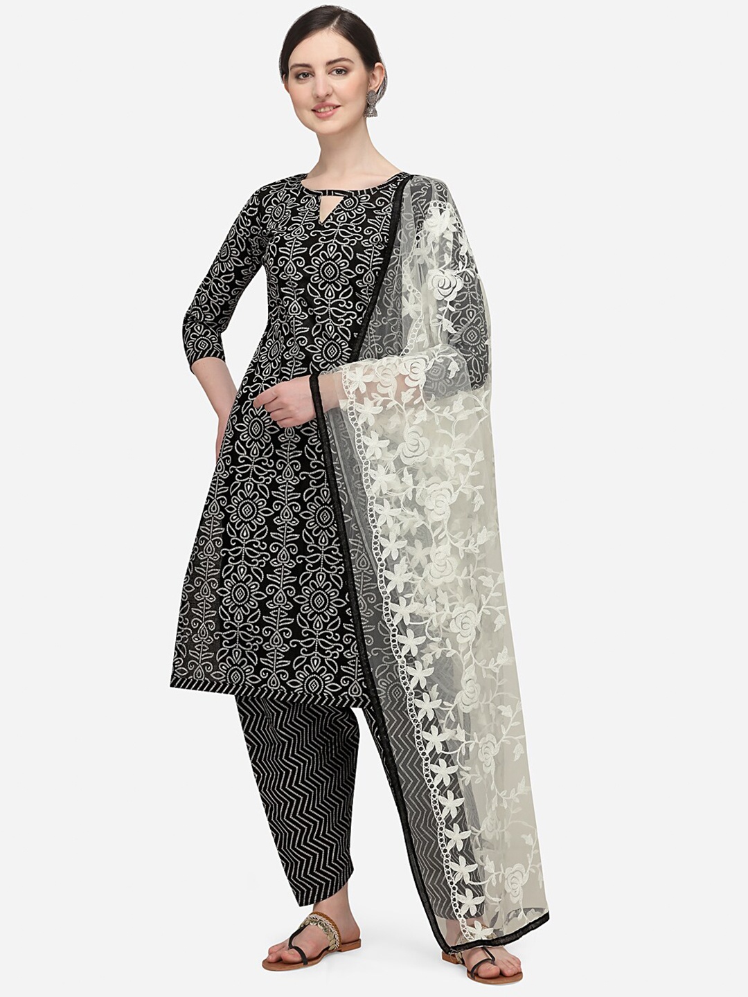 

Ethnic Junction Black & White Cotton Blend Unstitched Dress Material