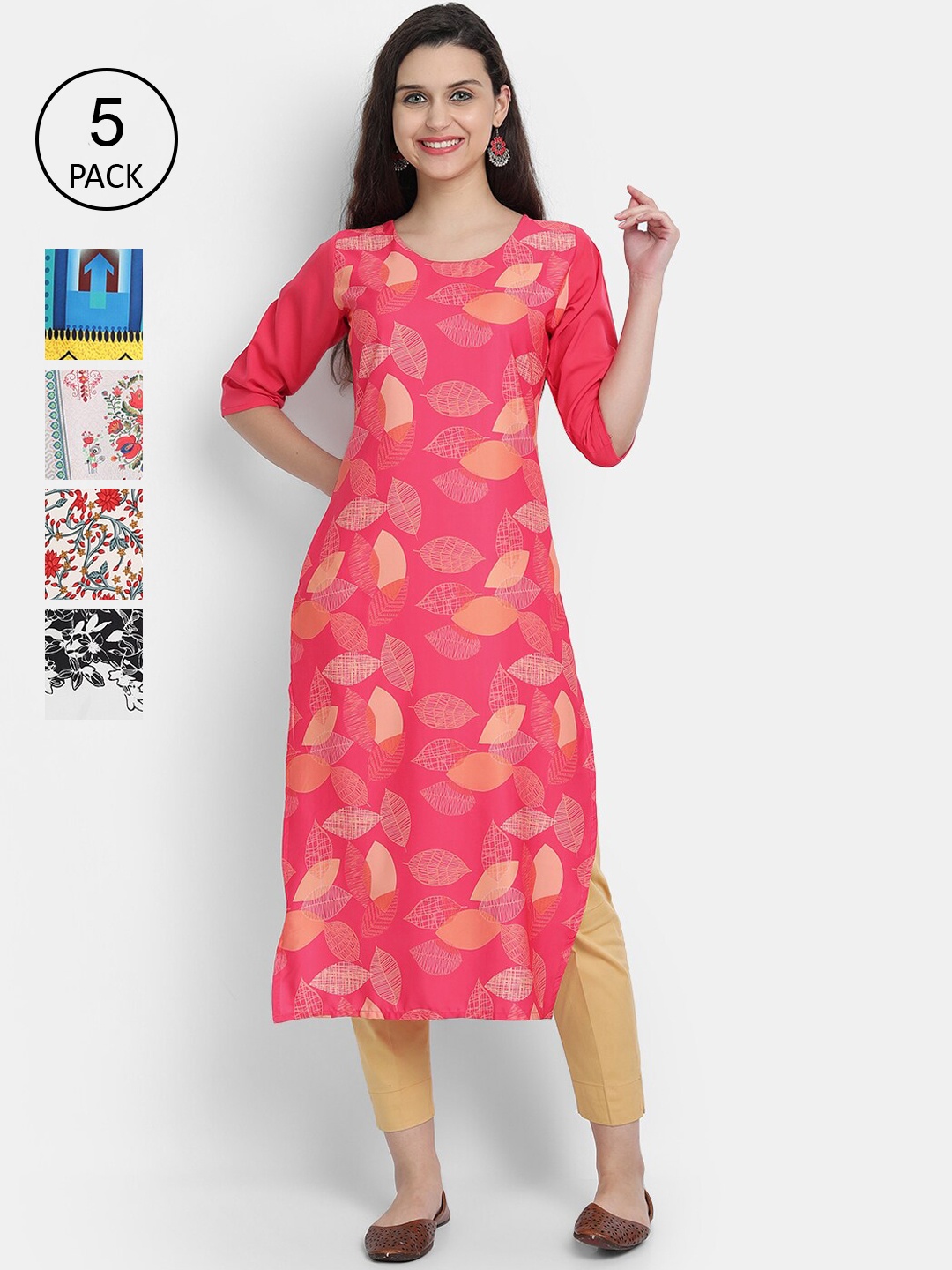 

Ethnic basket Women Pack Of 5 Floral Printed Crepe Kurta, Multi