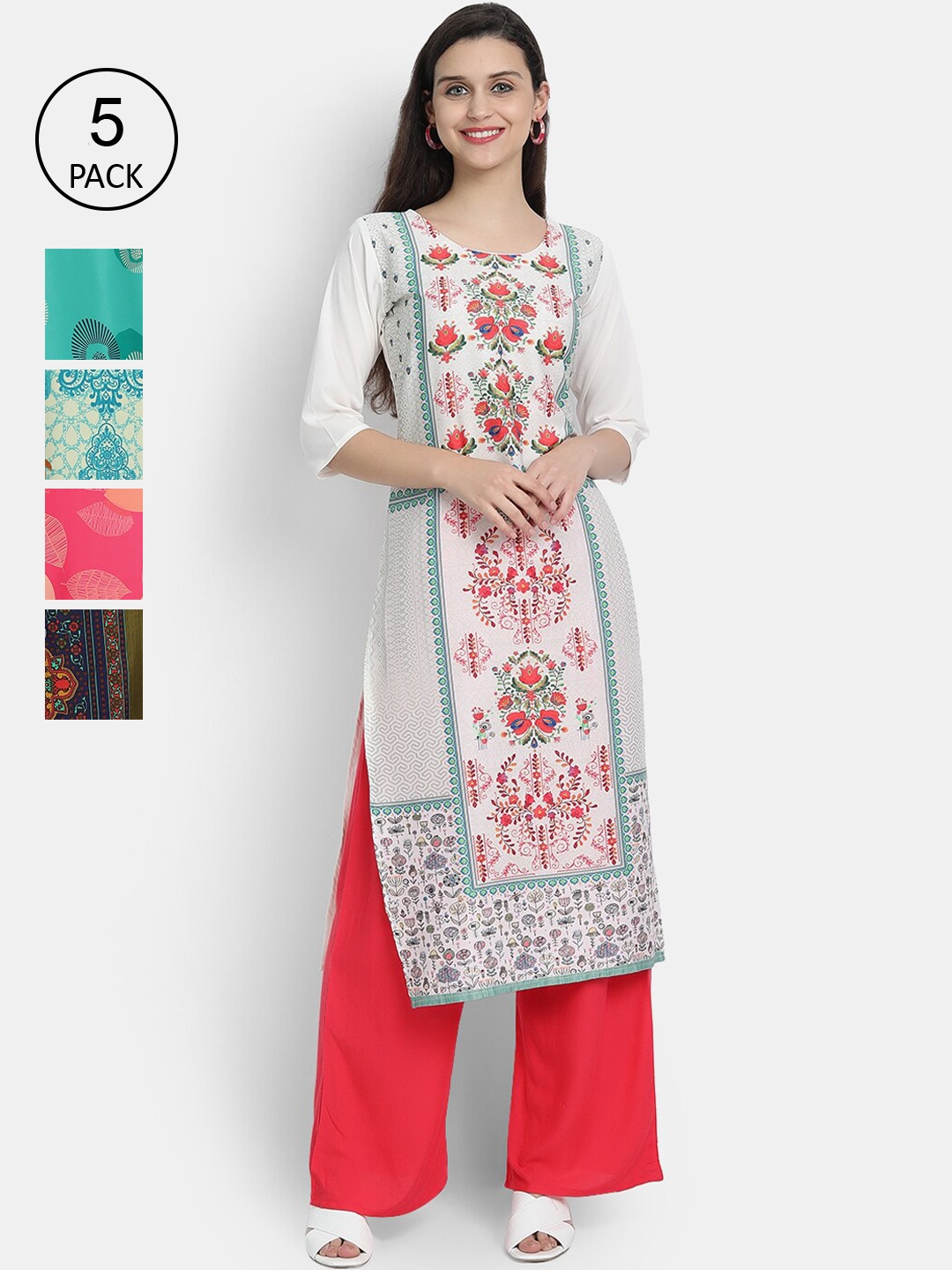 

Ethnic basket Women Pack of 5 Multicoloured Printed Kurtas, Multi