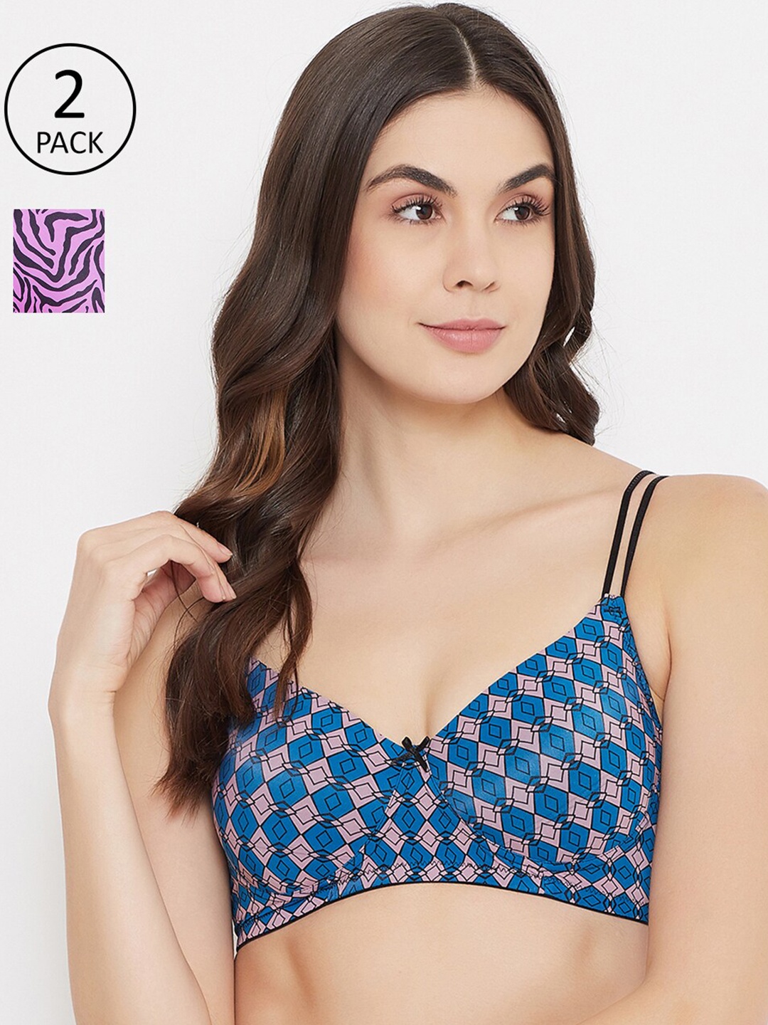 

Clovia Pack of 2 Printed Non-Wired Lightly Padded T-shirt Bra COMBRC76732B, Multi