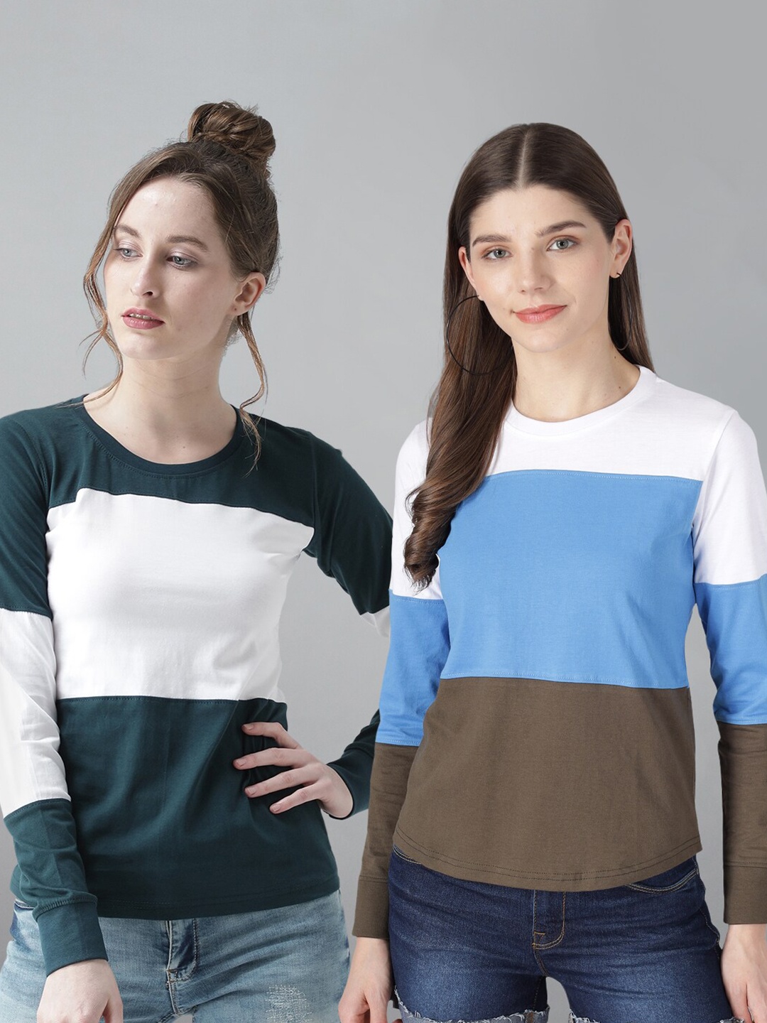

The Dry State Women Pack Of 2 Colourblocked Round Neck T-shirt, Green