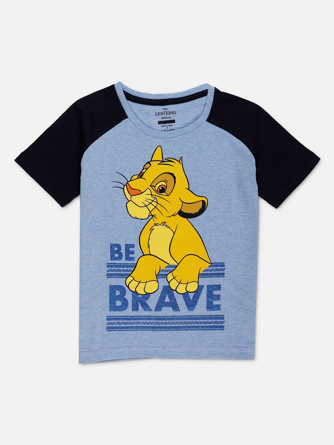 

Kids Ville Boys Blue & Yellow Lion King Print Cotton Round Neck T-shirt