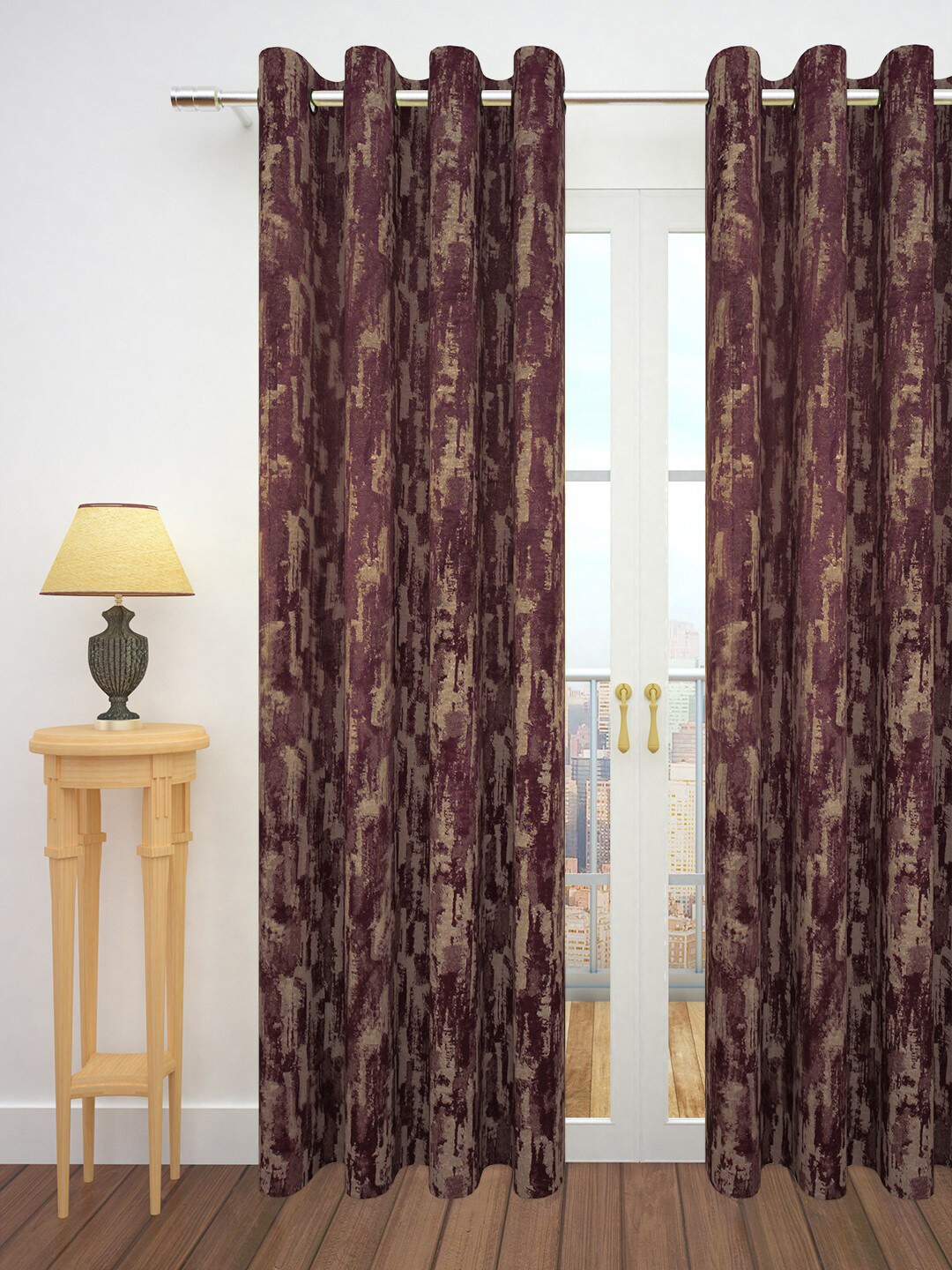 

Story@home Magenta & Brown Jacquard Textured Single Door Curtain