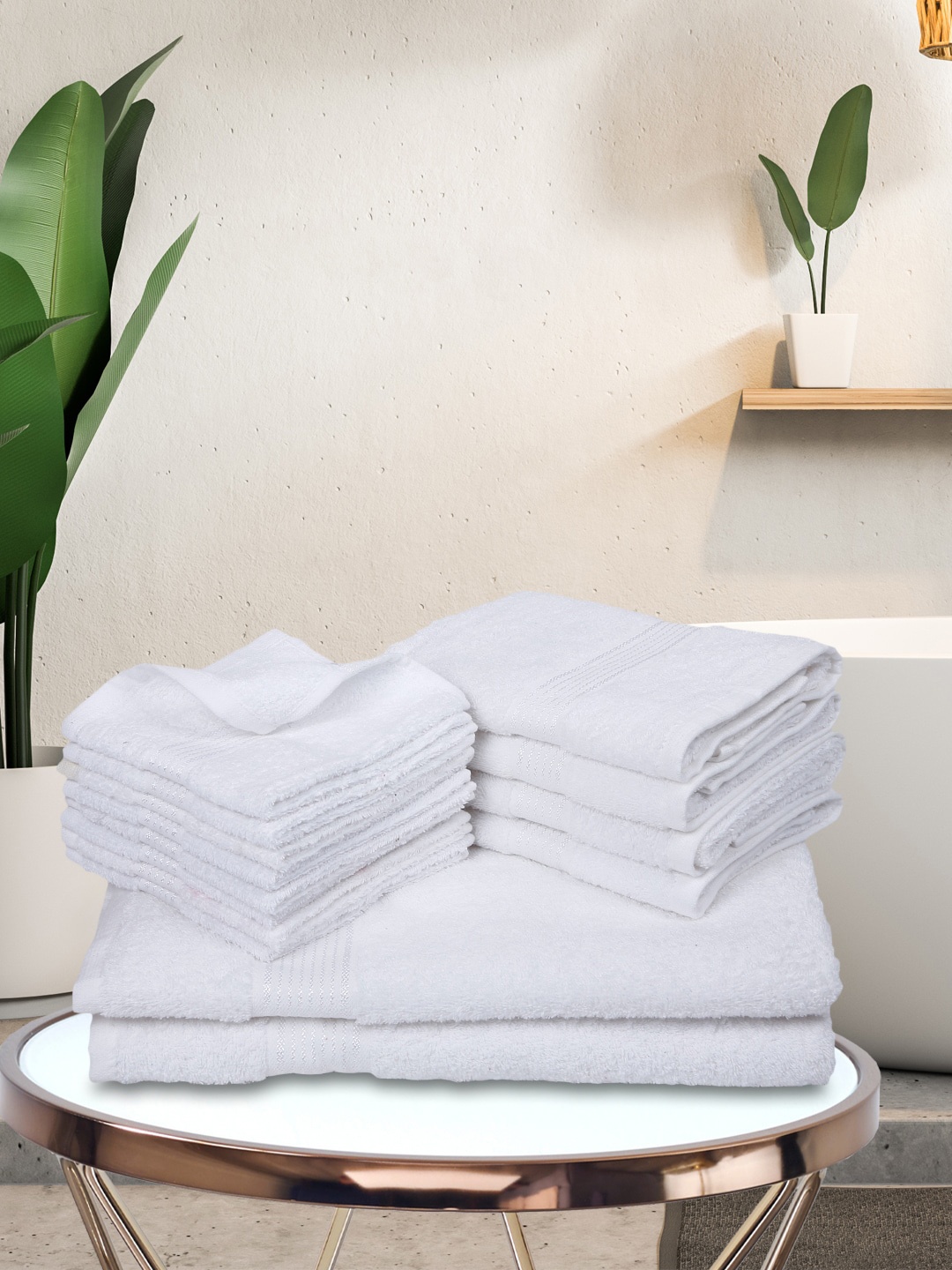 KOPA Set Of 14 White Solid Pure Cotton 380 GSM Towel Set