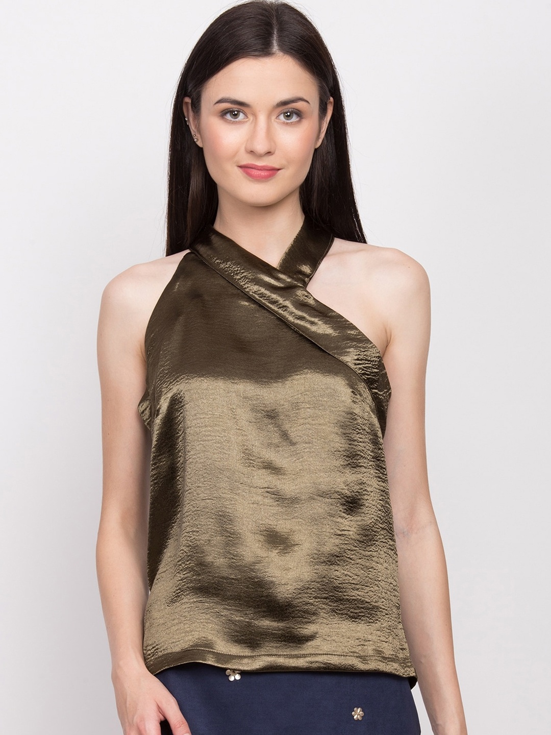 

ZOELLA Olive Brown Halter Neck Wrap Top