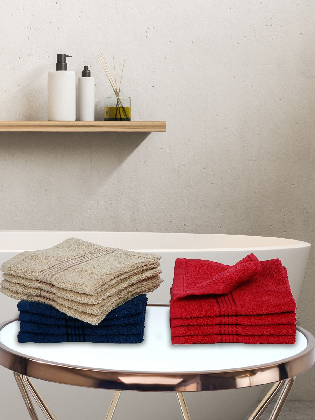 

BIANCA Multicoloured Set of 12 Solid 380 GSM Cotton Face Towels, Multi