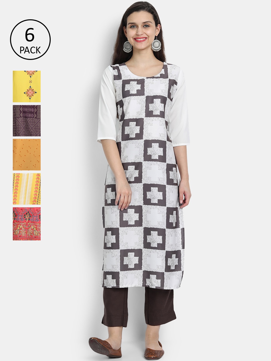 

Ethnic basket Women Pack of 6 Multicoloured Ethnic Motifs Printed Kurtas, Multi