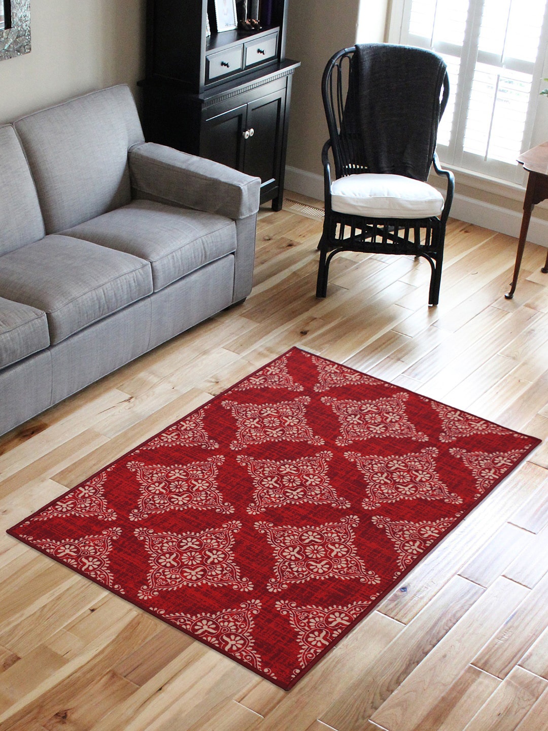 RUGSMITH Red & White Printed Anti-Skid Carpet