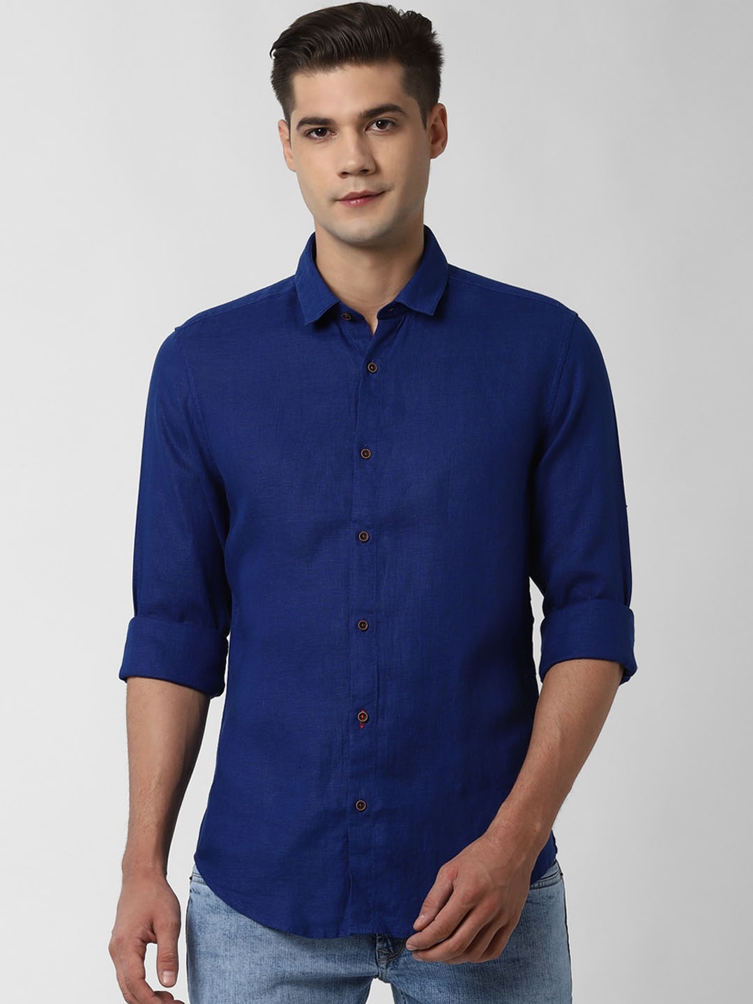 Peter England Casuals Men Blue Self Design Regular Fit Casual Shirt