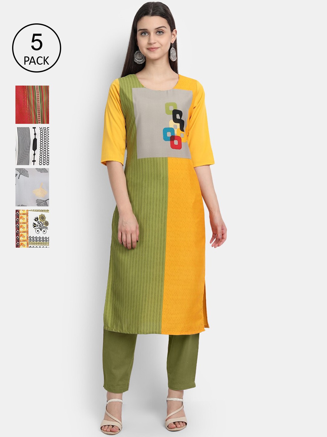 

Ethnic basket Women Pack of 5 Multicoloured Printed Kurtas, Multi