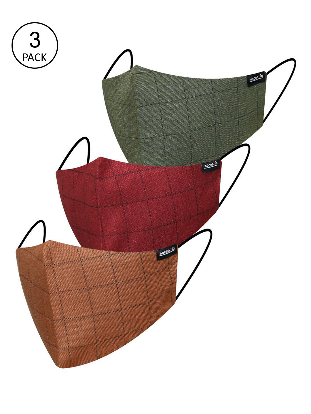

inocenCia Women Pack of 3 Checked 2-Ply Anti-Dust Reusable Outdoor Cloth Face Masks, Red