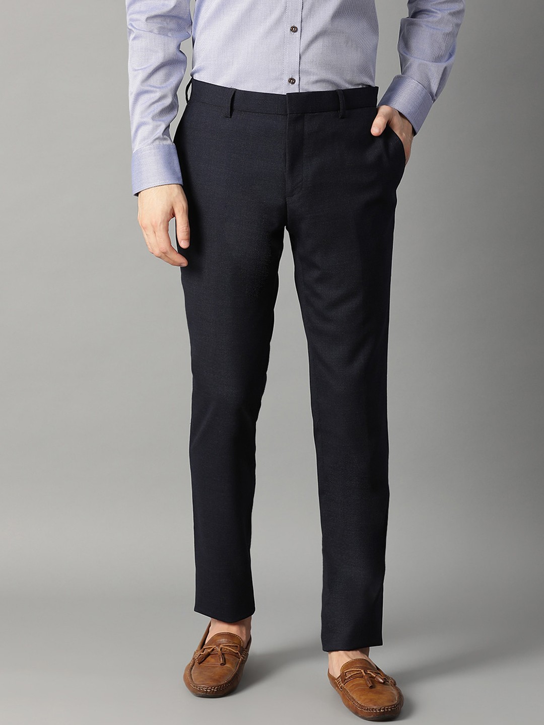 

Bruun & Stengade Men Navy Blue Slim Fit Solid Formal Trousers