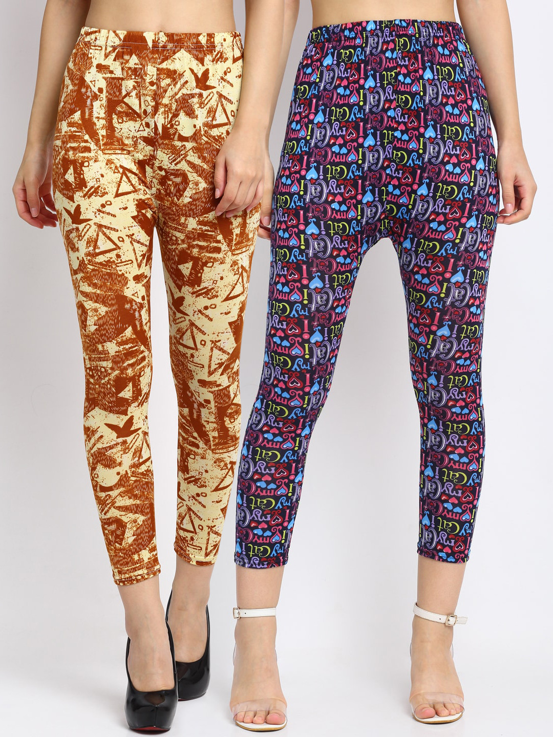 

NEUDIS Women Pack Of 2 Printed Skinny-Fit Ankle-Length Leggings, Navy blue